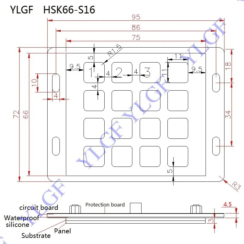 Металлическая клавиатура линии сканирования(I/O) ylgf HSK66-S16 мини встроен промышленный Keyboard16 ключ водонепроницаемый(IP65), пыли, против насилия