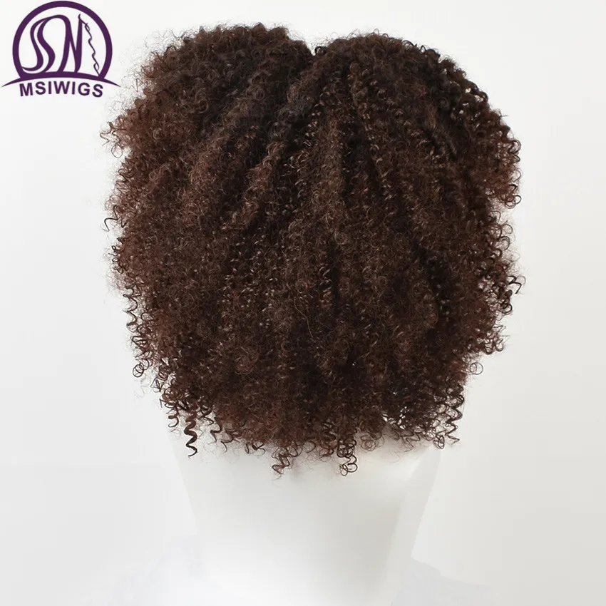 Baratos Pelucas rizadas sintéticas marrones MSIWIGS para mujeres 4 colores Ombre corto Afro peluca africana americana Natural 14 pulgadas pelo negro