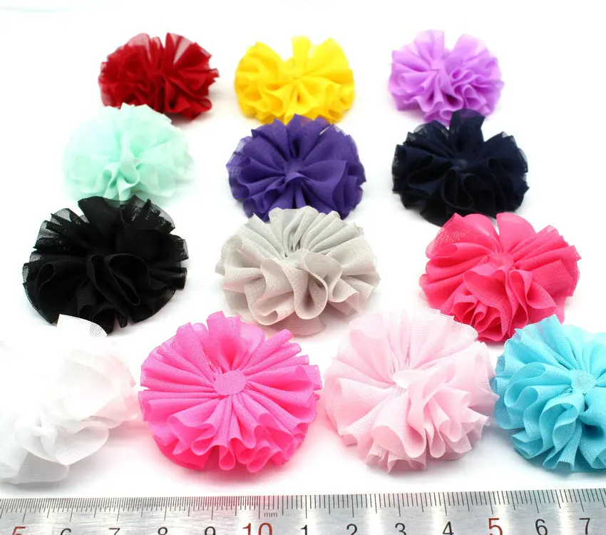 

50pcs chiffon Flower 45mm small fabric flower with blank pad center headband flower hair clip diy mix color or you choose