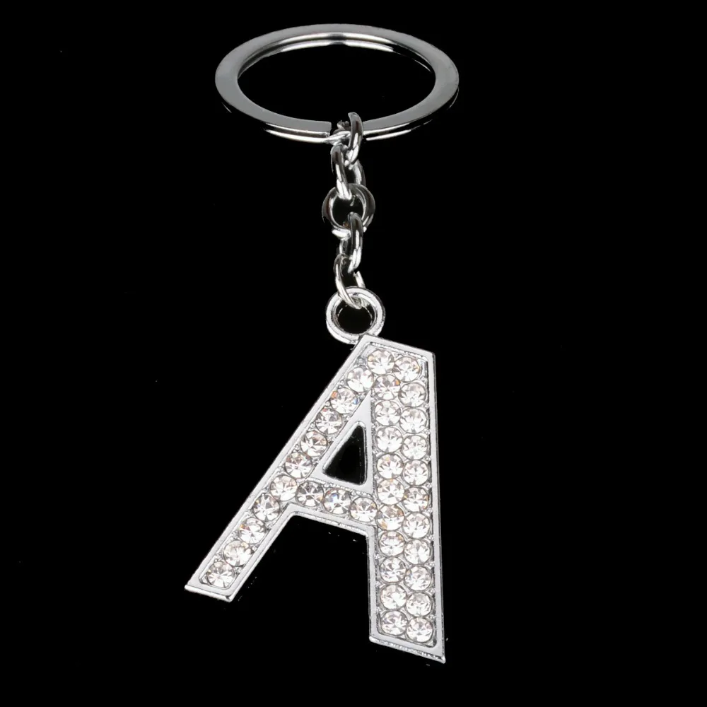 Bespmosp Crystal Alphabet A-Z Silver Rhinestone Letter A B C D E F H J K L M N O P Q Pendant Keyrings KeyChains Keyfob Gifts