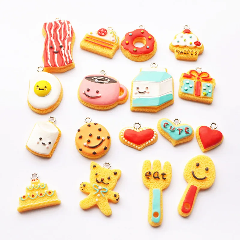 

30pcs 22*32mm Miniature food charms resin charms cake coffee necklace pendant keychain charms for DIY decoration