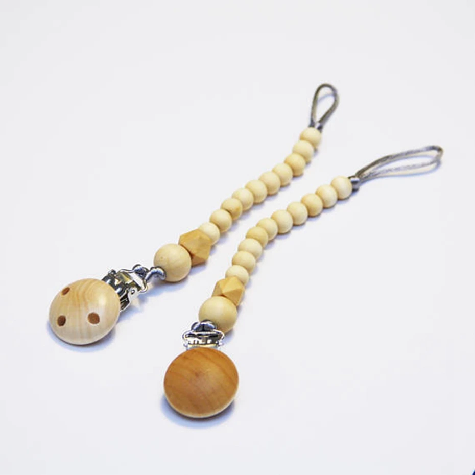 Koop 1 st Dummy Ketting Houten Kralen Eco vriend Fopspeen Clip Baby Shower Geschenken Houten Tandjes Kralen Dummy Ketting Met hout Clip
