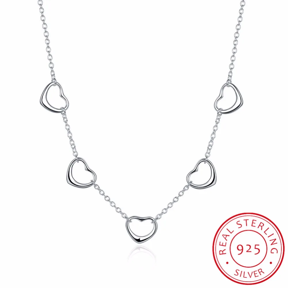 

LEKANI Free Shipping 925 sterling silver Chain Necklaces Five Heart Pendants&Necklaces Fine Jewelry Collar Colar De Plata