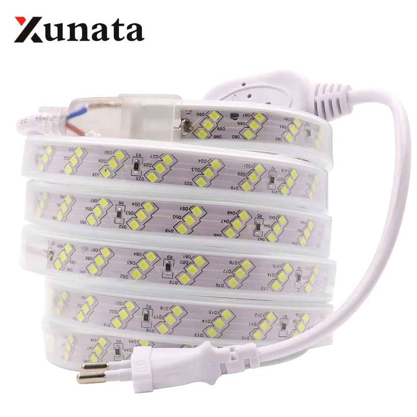 Светодиодная лента 220 В SMD 2835 180 светодиодов/м трехрядная гибкая холодный