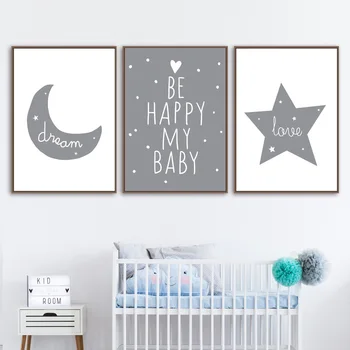 

Cartoon Moon Star Dream Quote Nordic Posters And Prints Wall Art Canvas Painting Nursery Wall Pictures Kids Room Baby Room Decor