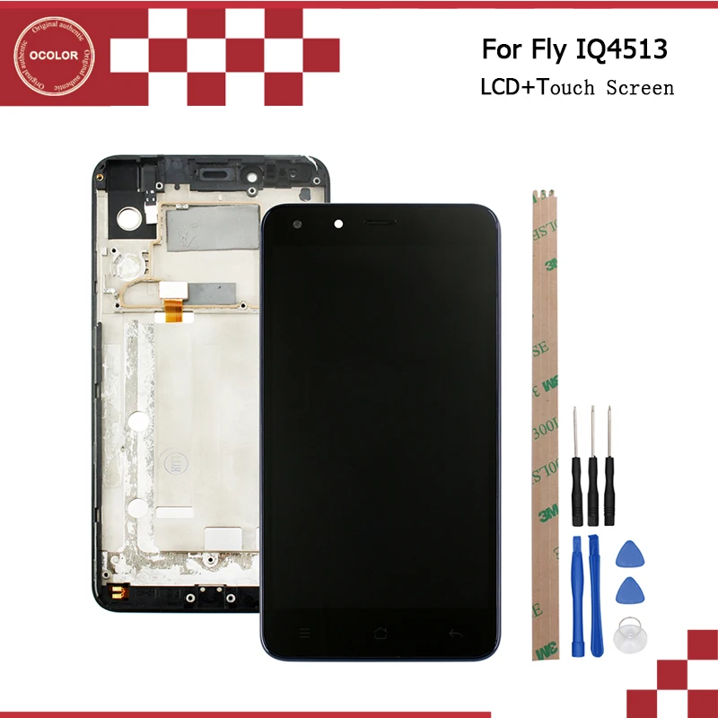 ocolor For FLY IQ4513 LCD Display and Touch Screen Assembly 5.0 inch Mobile Phone +Tools And Adhesive With Frame | Мобильные