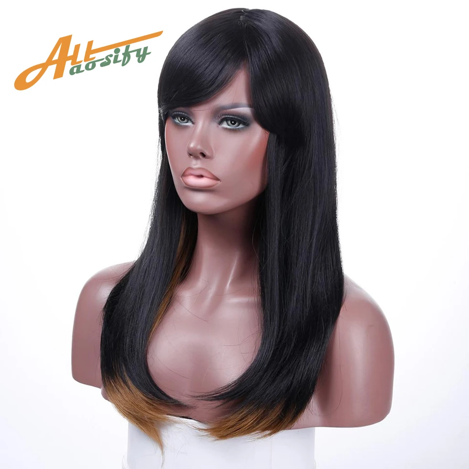 Allaosify 56 см длинный прямой парик синтетические черного цвета 100% Высокое Температура волокна волос Бесплатная доставка парик