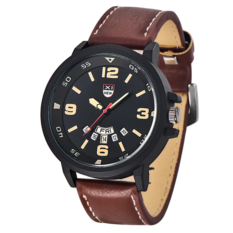 

XINEW Top Brand Watch Fashion 2018 New Men's Leather Band Watches Military Sport Date WristWatches montre relogio masculino Saat
