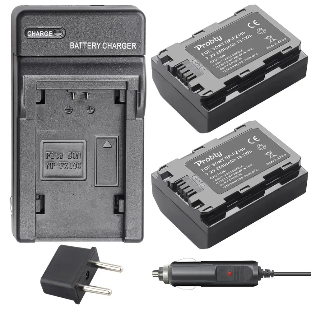 2X Np-Fz100 Npfz100 Fz100 Batterie Della Macchina Fotografica + Caricabatteria Da Auto Per Sony Alpha A9, A7R Iii, A7R Mark 3, Alpha A7 Iii, A7 Mark 3