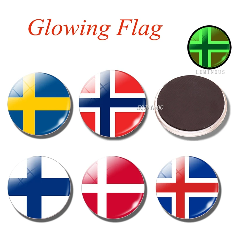 

Glowing fridge magnet countries Norwegian flag (Finland,Sweden,Norway,Iceland,Denmark) Luminous travel 30MM refrigerator magnets