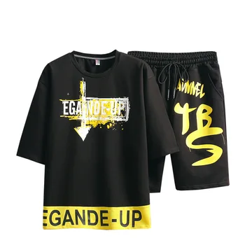 

M-XXXL 2019 two piece set top and pants casual mens short sets summer clothes for men tracksuit men sweat suit set