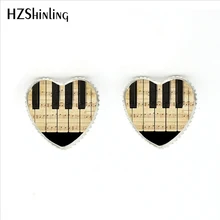 Ее-0027 Новая мода пианино серьги-гвоздики ручной работы музыка серьги в форме сердца стекло купол пианино бижутерия с изображением клавиш для меломана