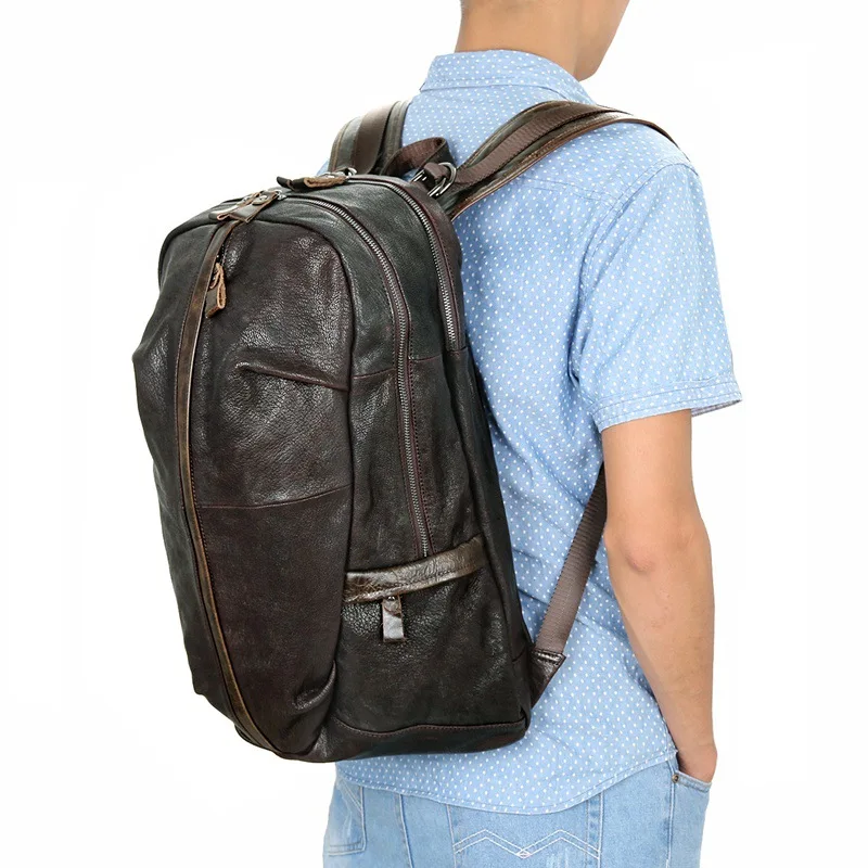 ''laptop Schokolade Schaffell Schwarz M7340 Echtem Weichen Frauen Maletravel Hohe Nesitu 14 Männer Chocolate Rucksack black Vintage Qualität Leder Taschen SIFv8x