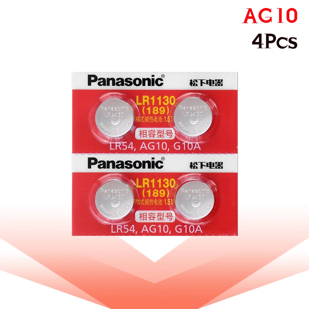 4 шт./лот Panasonic Батарея сотовый 1,5 V AG10 LR1130 Щелочная батарейка-кнопка AG10 389 LR54 SR54 SR1130W 189 LR1130 аккумуляторы таблеточного типа