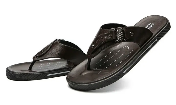 New Arrival Leather Men Beach Slippers Fashion Flip Flops With Soft Sole Trendy Breathable Men Beach Summer Shoes (9)