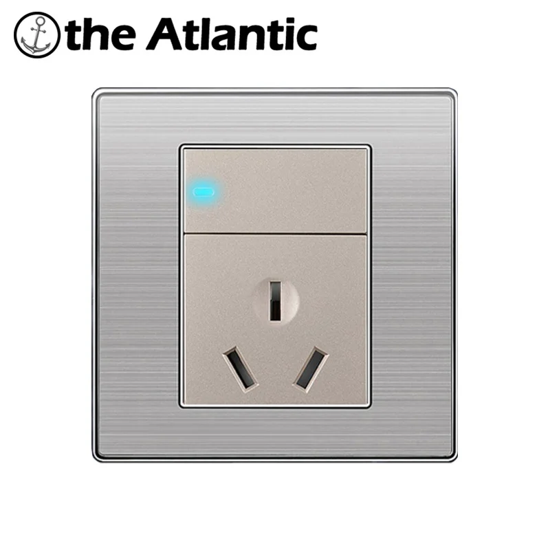 

Atlantic HOT Wall Stainless Steel Panel 3 pins Hole Power Socket with 1 Gang 1 Way Switch Enchufe Luxury Electrical Outlet Plug