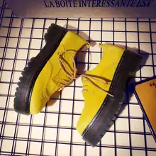 Fashion yellow women brand shoes waterproof wedgesl ace up lady horse hair genuine leather round toe increased platform shoe3-1
