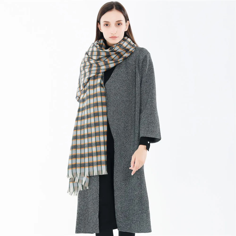 

2018 new arrival imitated cashmere scarves women check plaid acrylic blanket scarf winter thick soft neck warmer shawl wraps