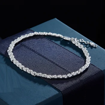 

YP CZ Zircon 925 Sterling Silver Simple Chain Bracelet Created Chain Women Bridal Jewelry Christmas Gift