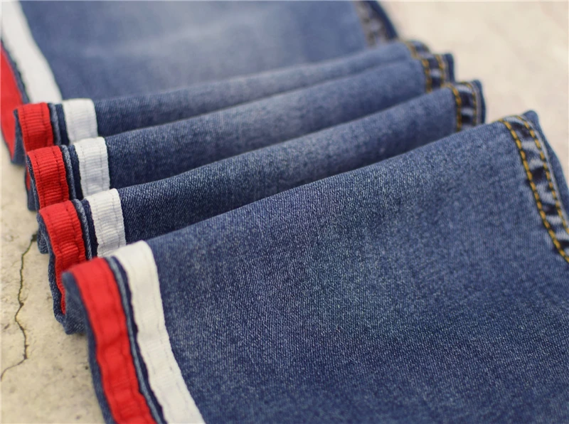 Новый 2018 higt талии джинсы Модная женская уличная обтягивающие штаны боковой полосой flare Штаны