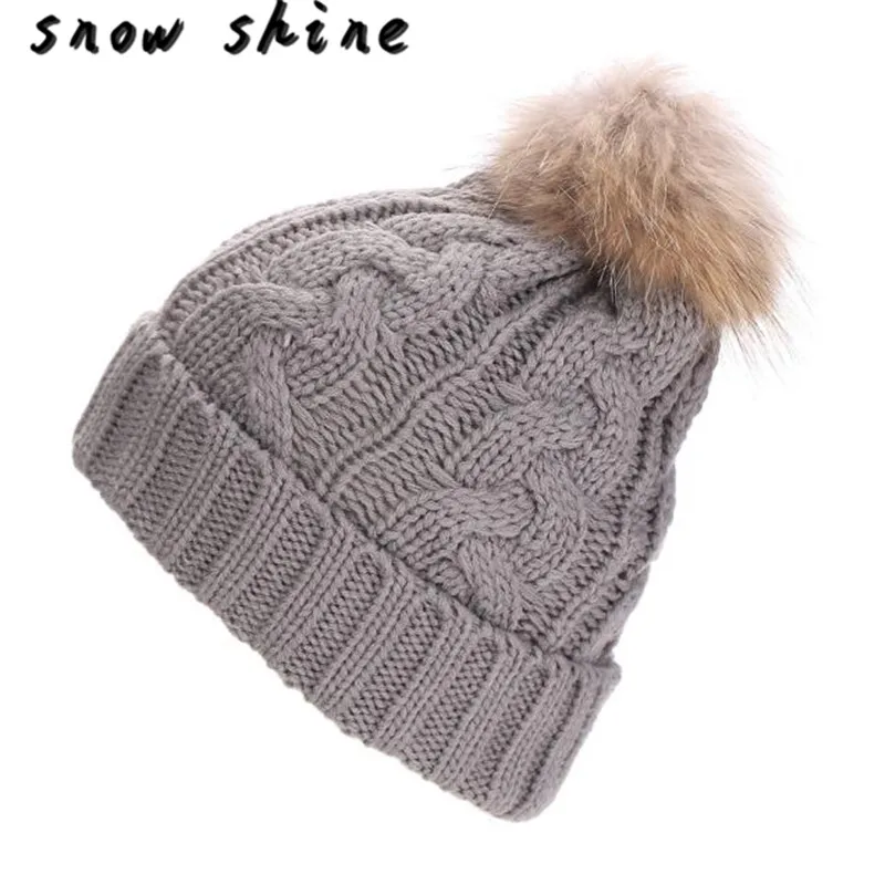 

snowshine #4503 Women Crochet Hat Fur Woolen Knit Beanie Raccoon Warm Caps free shipping