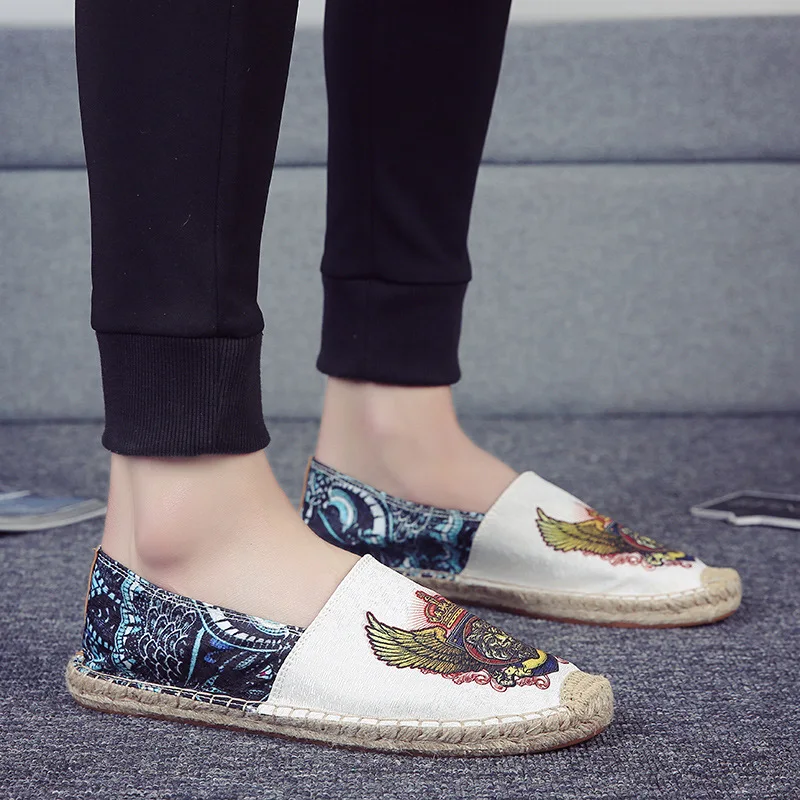

Spring new men's straw shoes hemp rope a pedal lazy shoes breathable casual canvas fisherman shoes linen shoes