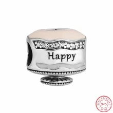 Настоящее серебро 925 проба смешанные эмалью и ясно CZ с днем рождения бисер торт DIY Fit Пандора Подвески для женщин ювелирных изделий FL527