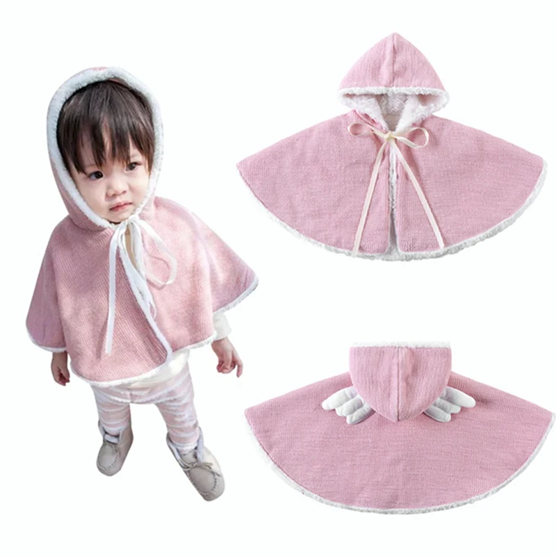 

2018 New Autumn Winter Little Angel Wings Boys Girls Hooded Lace Cloak Children's Clothing Poncho Cape Jacket D