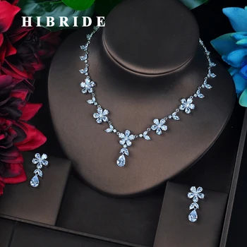 

HIBRIDE Beauty Flower Shape Earring Necklace Set Women Bridal Jewelry Sets For Party Bijoux Mariage Jewelry Accessories N-684