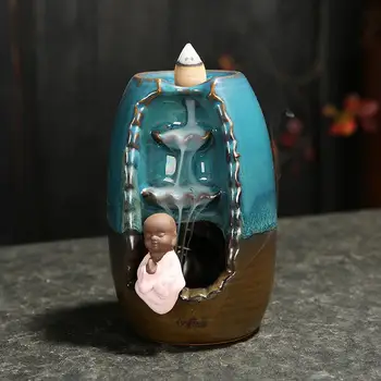 

Little Monk Smoke Waterfall Incense Burner Ceramic Stick Holder Censer Aroma Backflow Mountain River Incense Burner Home Decor