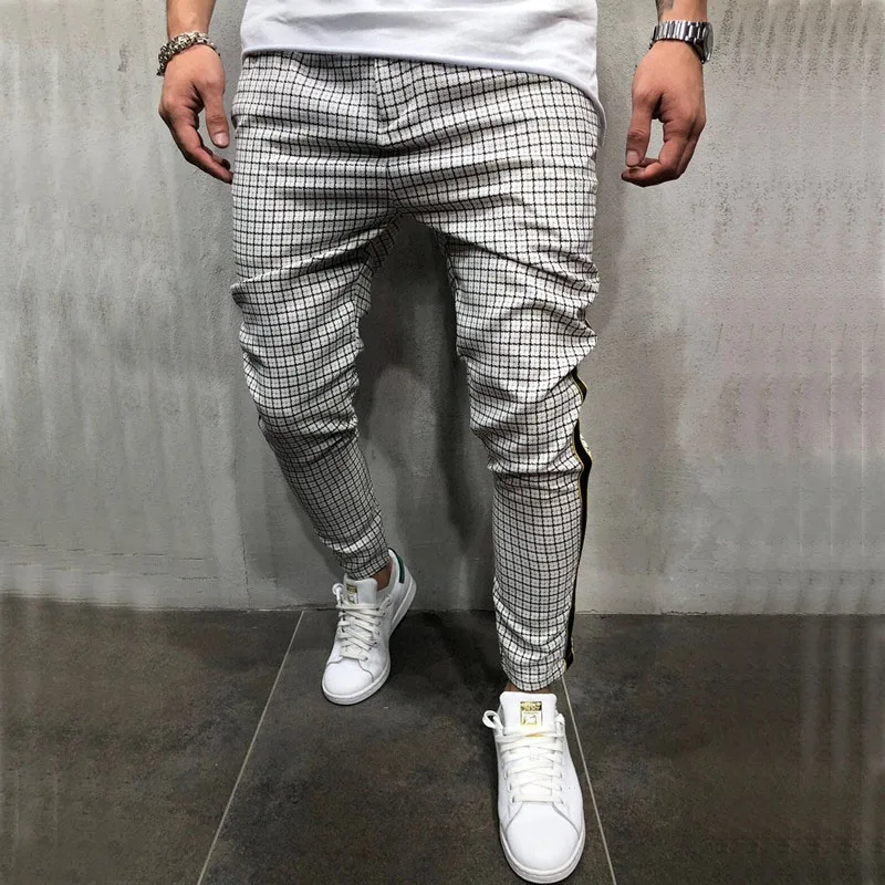 

2019 Men's Fashion Slim Pants Comfortable Stretch Striped Plaid Pants for autumn winter running pants Men trousers jogger pants