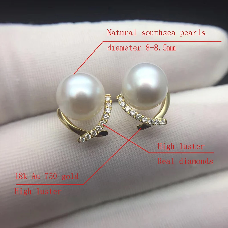 Sinya Diamond Stud earring with Natural southsea pearls in Au750 gold fashion design jewelry for women girls Mum 2018 News gift (4)