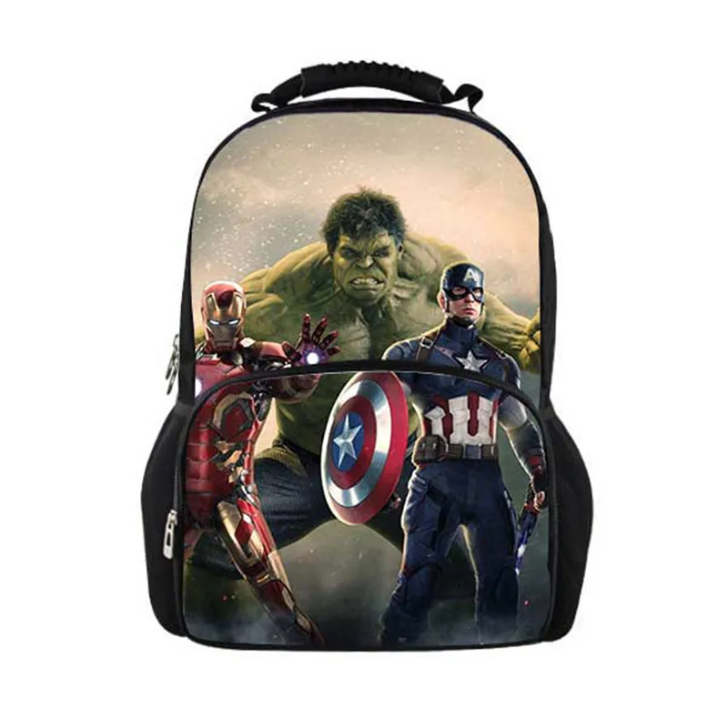 

The Avengers Iron Man Hulk War Cartoon Action Figure Backpack Boys School Bag Teenagers Schoolbag Children Casual Travel Case