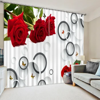 

Hot 2016 Customized 3D curtains Modern Home Decor3D Photo red rose flower Curtain window room