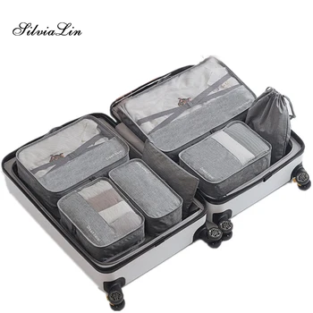 

7pcs/Set Travel Organizer Cube Compression Pouches Waterproof Mesh Durable Luggage Organiser Packing Cubes With Shoe Makeup Bag