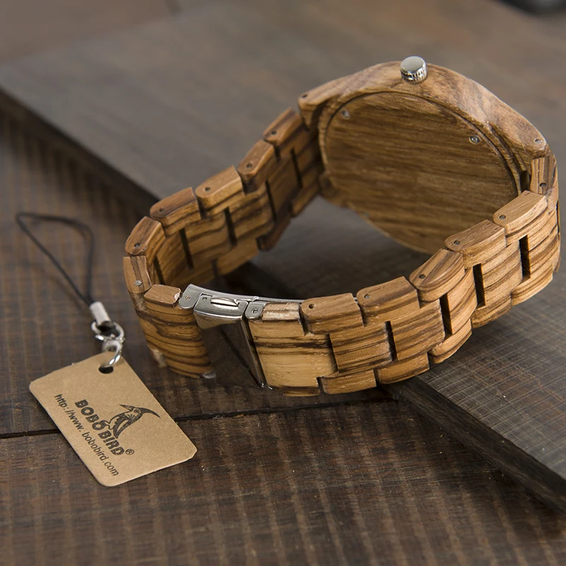 BOBO BIRD L-G24 Luminated Pointers Fashion Zebra Wooden Clock Quartz Watches for Men High Quality with Gift Box