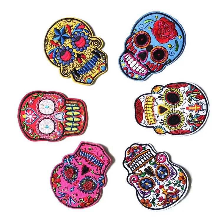 5 шт./лот FlowerSkull Вышитые заплаты для одежды обуви цветочный Скелет Вышивка