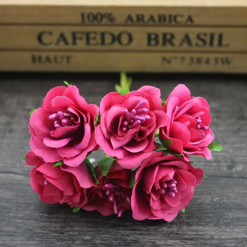 6 шт./лот дешевые мини Маргаритка из шелка искусственные розы Букет DIY бумажное украшение для свадьбы цветок для скрапбукинга цветок - Цвет: mei red