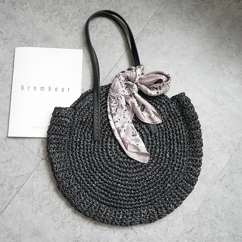 

2018 new round straw bag beach bag woven large capacity single shoulder hand crochet Summer girl bag