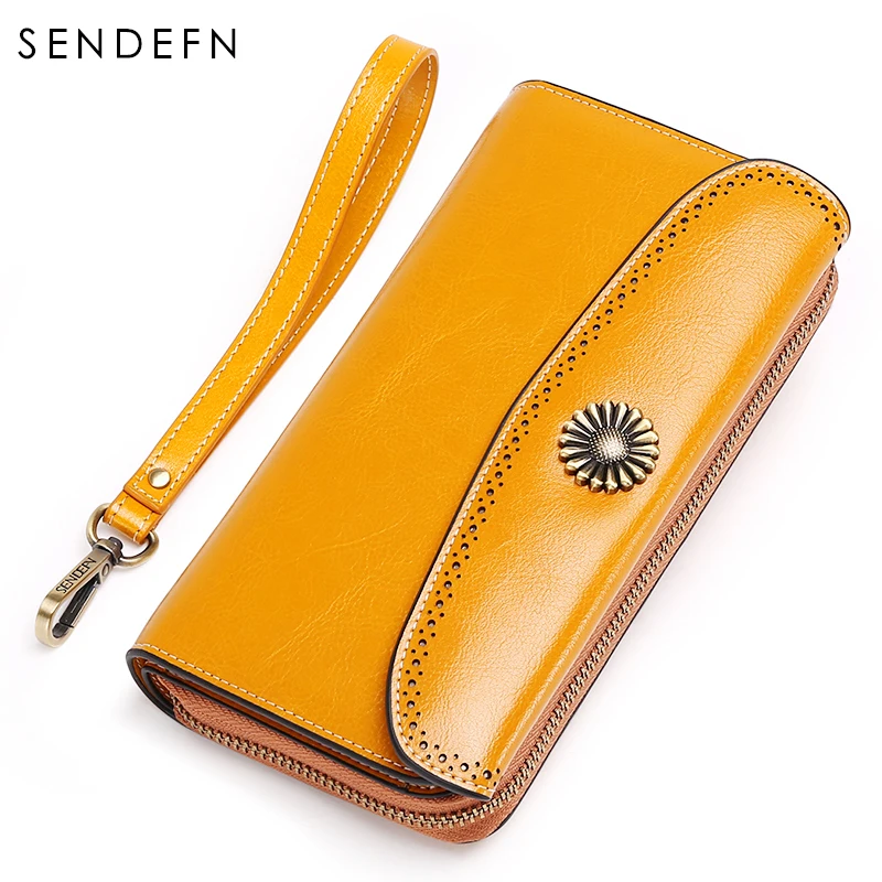 

Sendefn Casual Split Leather Wallet Multi-Functional Purse Cowhide Wallet Women Zipper&Hasp Lady Clutch monedero mujer 5157-68
