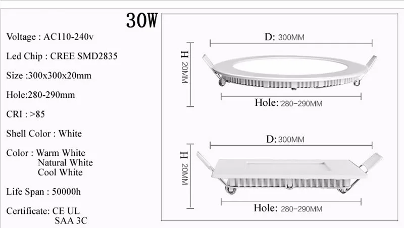 Ультра тонкий 6 w 9 w 12 w 15 w 20 w 30 w светодио дный Панель светильник круглый/квадратный светодио дный Потолочные встраиваемые свет AC110-240V светодио дный Панель свет SMD2835