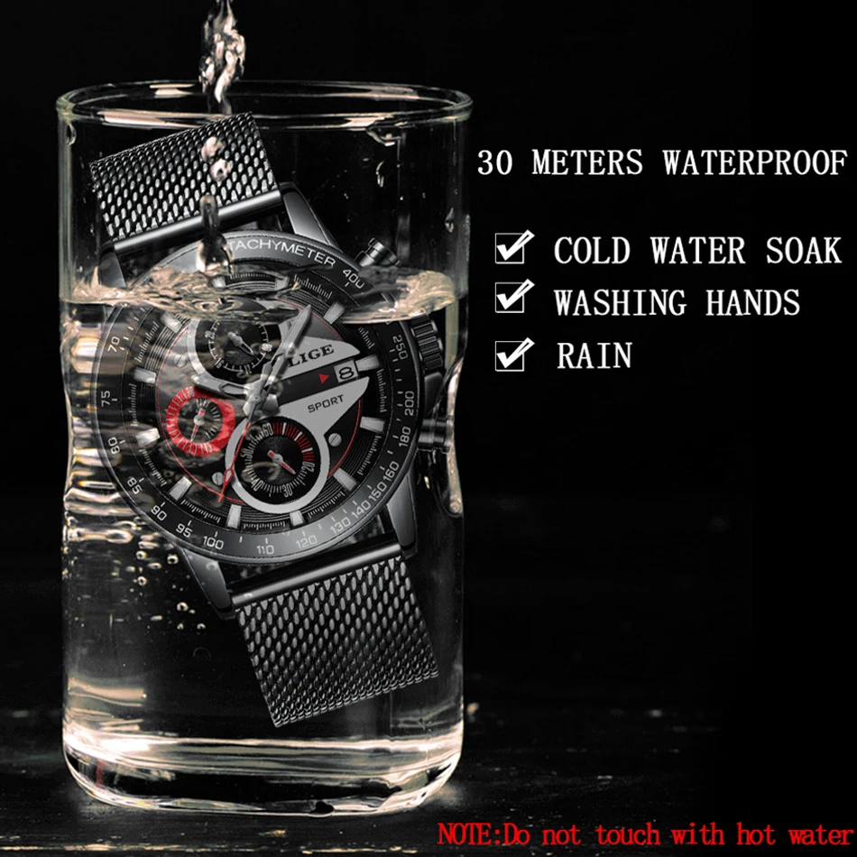 LIGE Mens Watches Top Brand Luxury Casual Quartz Watch Men Fashion Full Steel Waterproof Sport Chronograph Relogio Masculino+Box
