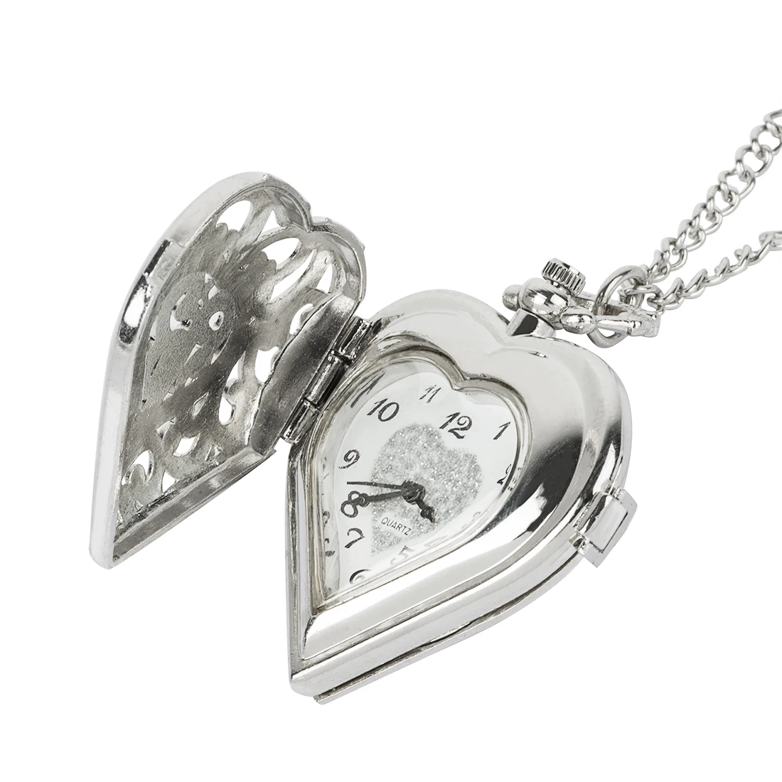 Elegant Hollow Heart Shape Quartz Fob Pocket Watch With Sweater Necklace Chain Gift To Women Girls 1