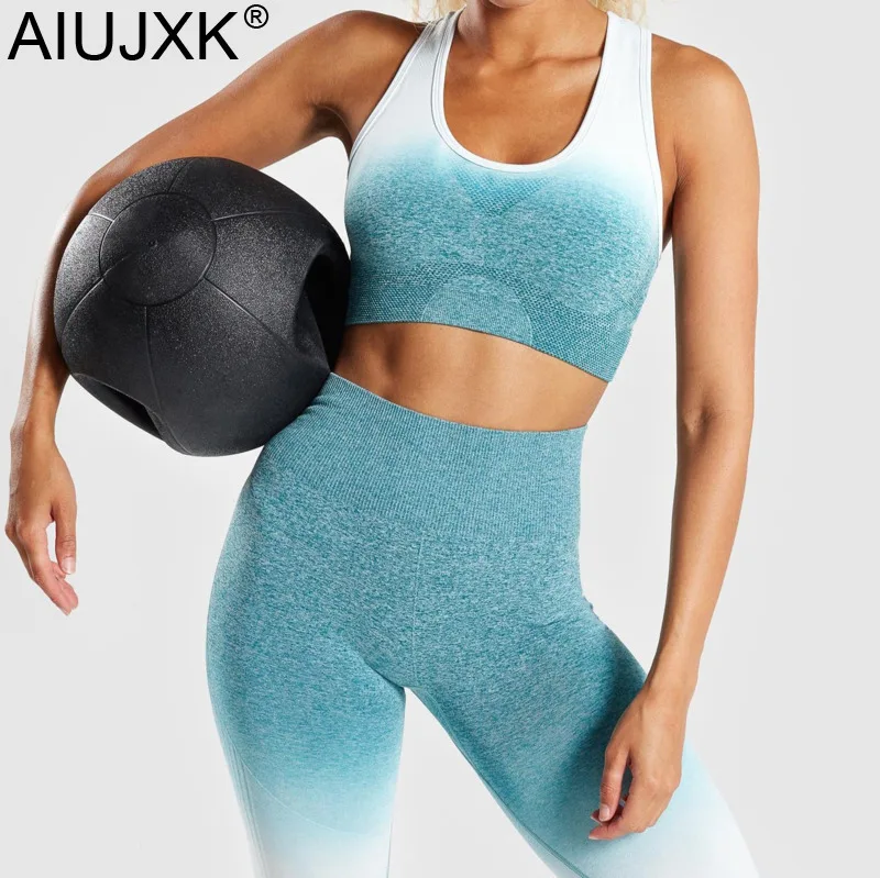 

AIUJXK Gradient Sport Vest Women Summer Gym Push Up Fitness Crop Top Female Seamless Tank Tops Casual Quick Drying Tight Clothes