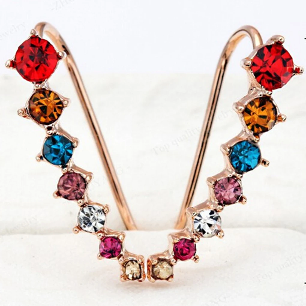 

Women Girl Ear Climbers Crawlers Lady Earrings Curved Female 7 Rhinestone Stud Earrings Jewelry