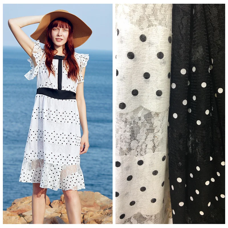 

LASUI 1 yard/1 lot new white/black Polka dot lace fabric French lace for diy Weeding Dress Accessories C0207