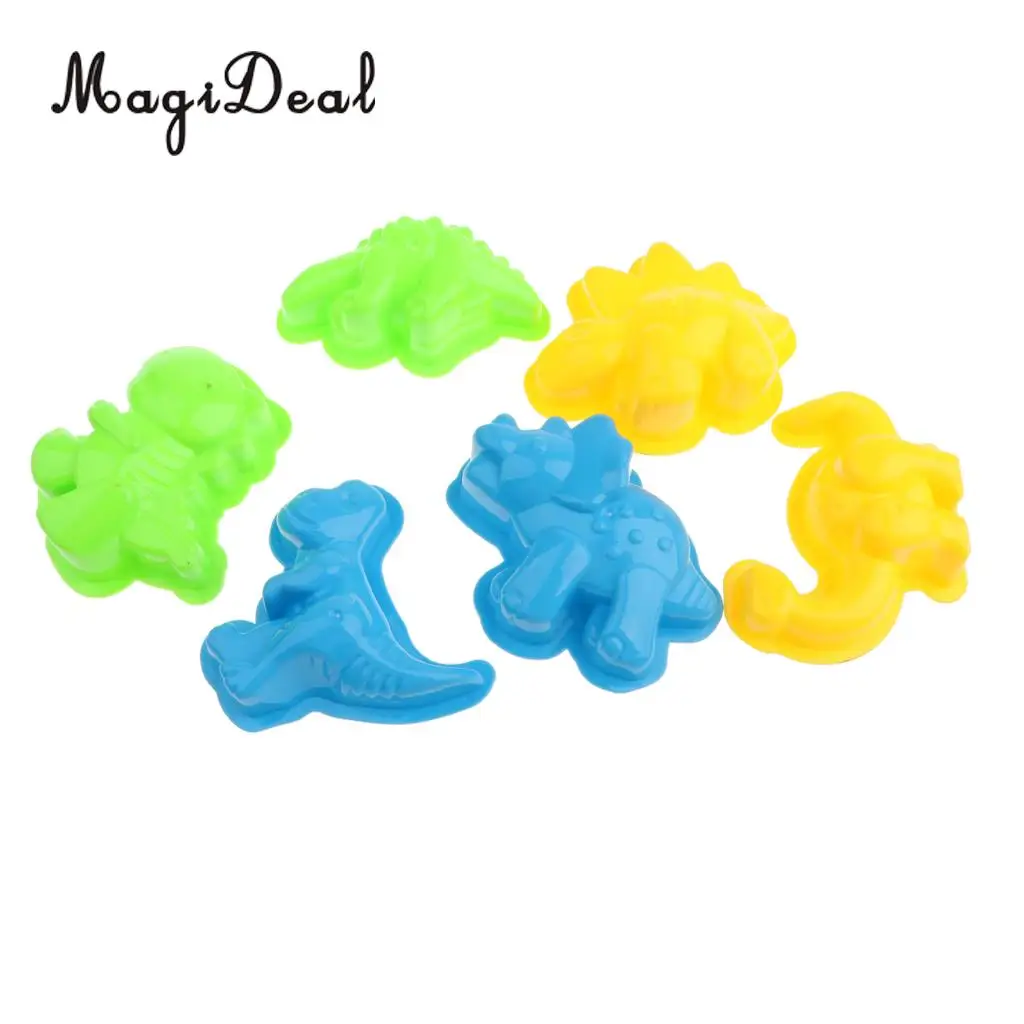 MagiDeal Set of 6 Plastic Model BUilding Kits Sand Molds Dinosaur Beach Sand Molds Sandcastle Toy Box for Kids Children
