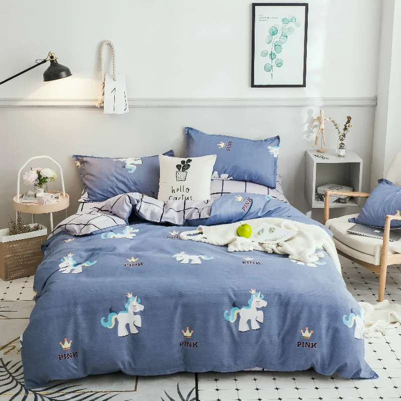 

Cute Unicorn 3-4pcs/lot AB Sides Duvet Cover Sets 100% Polyester Bedding Sets for Kids Adults Single Double Bed XF612-16