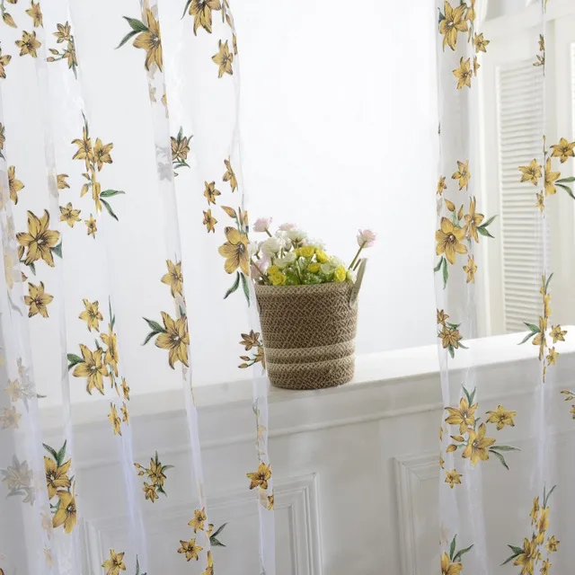 1xsheer Tap Top Floral Leaf Print Curtain Window Living Room