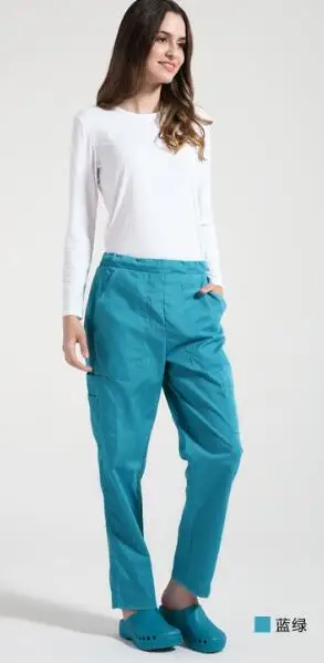 Дизайн Медицинский мульти-глубокими карманами, больница врач-медсестра одежда брюки хирургические Костюмы скраб плавки лаборатории брюки - Цвет: blue green